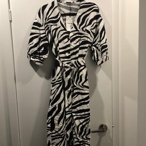 Zebra pattern button up cotton dress